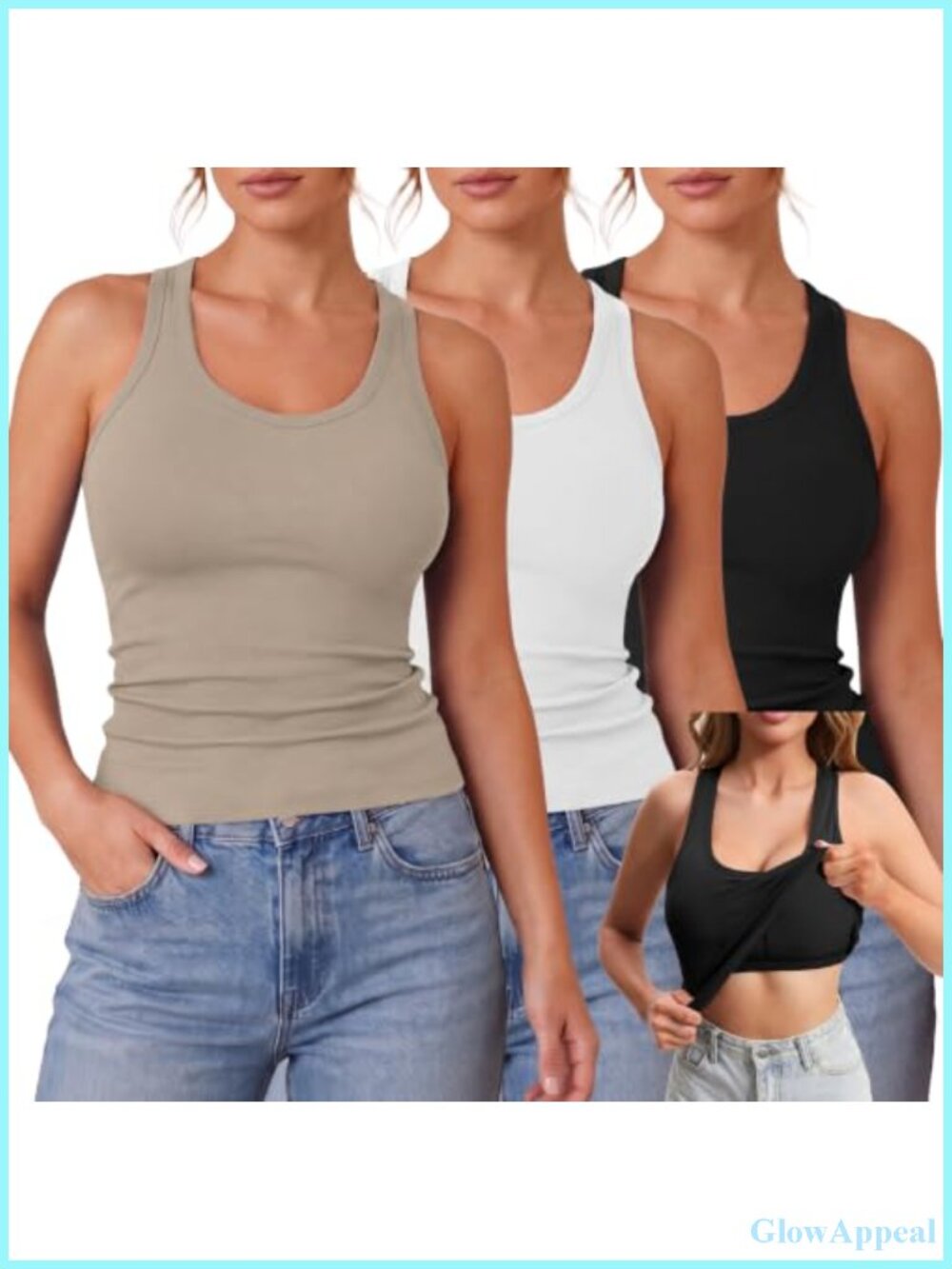 Women's 3 Pack Tank Tops with Built in Bra Racerback Workout